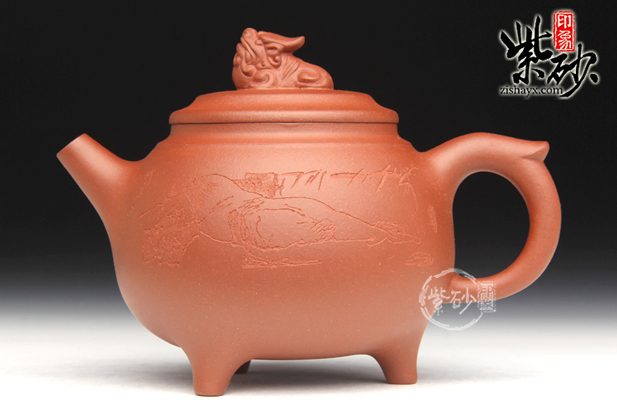 宜兴紫砂壶名家 范微琴三足鼎狮紫砂壶