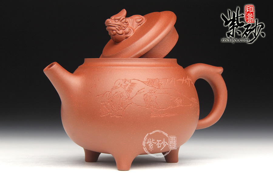 宜兴紫砂壶名家 范微琴三足鼎狮紫砂壶